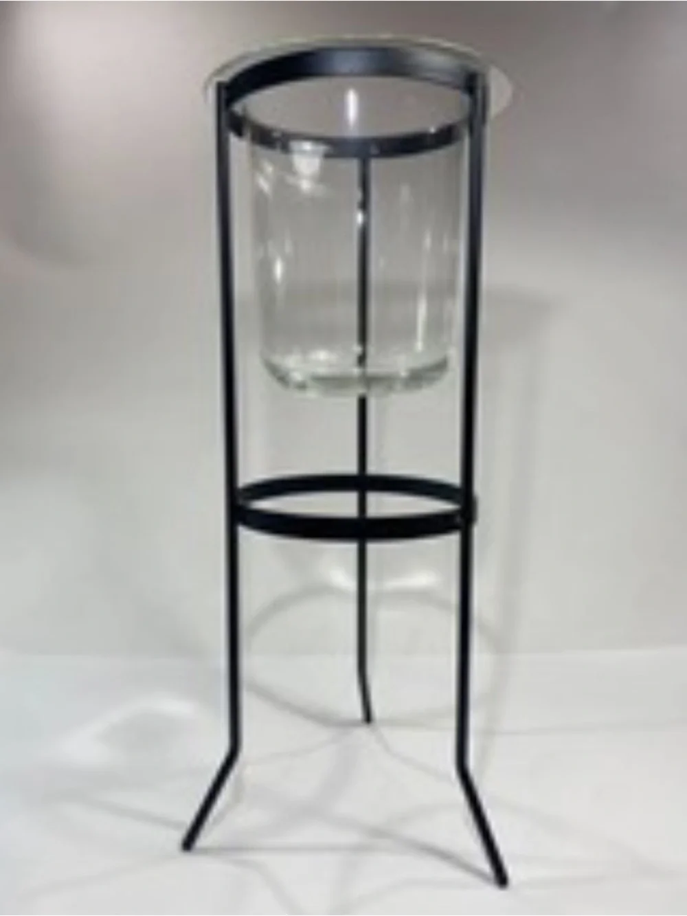 PartyLite Seville Glass Hurricane Candle Holder Black Wrought Iron Metal Stand